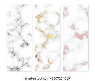 Set of marble texture backgrounds. Set of three different abstract backdrops of marble granite stone. Vector illustration