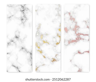 Set of marble texture backgrounds. Set of three different abstract backdrops of marble granite stone. Vector illustration