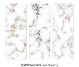 Set of marble texture backgrounds. Set of three different abstract backdrops of marble granite stone. Vector illustration