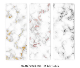 Set of marble texture backgrounds. Set of three different abstract backdrops of marble granite stone. Vector illustration