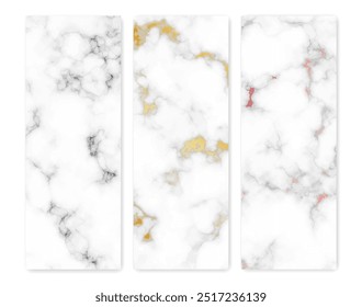 Set of marble texture backgrounds. Set of three different abstract backdrops of marble granite stone. Vector illustration