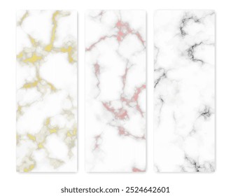 Set of marble texture backgrounds. Set of three different abstract backdrops of marble granite stone. Vector illustration