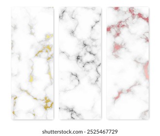 Set of marble texture backgrounds. Set of three different abstract backdrops of marble granite stone. Vector illustration