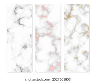 Set of marble texture backgrounds. Set of three different abstract backdrops of marble granite stone. Vector illustration