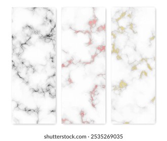 Set of marble texture backgrounds. Set of three different abstract backdrops of marble granite stone. Vector illustration