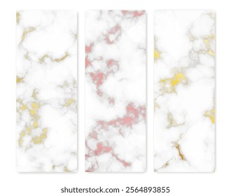 Set of marble texture backgrounds. Set of three different abstract backdrops of marble granite stone. Vector illustration