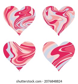 Conjunto de texturas de mármol sobre la forma del corazón sobre el fondo blanco.Concepto de Pink.Valentine.Aislado.Textura abstracta.Imagen para tarjeta, afiche, pegatina, decorate,icono.Vector.Ilustración.