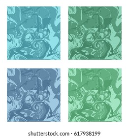 Set of marble texture patterns.  Seamless patterns of blue and green colors like malachite and turquoise. Abstract design background. Vector illustration.