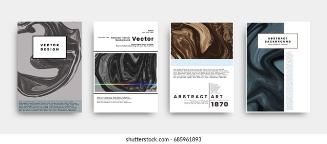 Set of marble textures bauhaus style cover backgrounds. 80s retro minimalistic style vector illustrations for posters, placards, banners, covers and brochures.