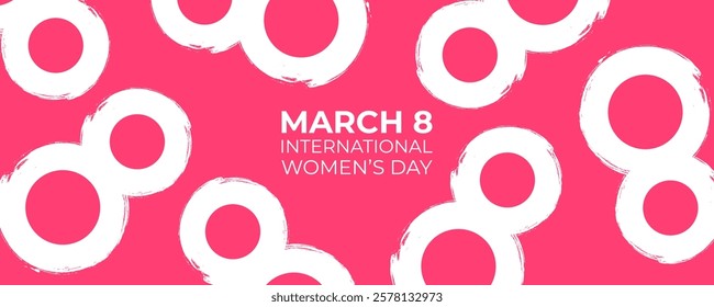 Set of March 8 festive banner for International Women's Day holiday greetings. Number 8 brush stroke. Vector illustration.