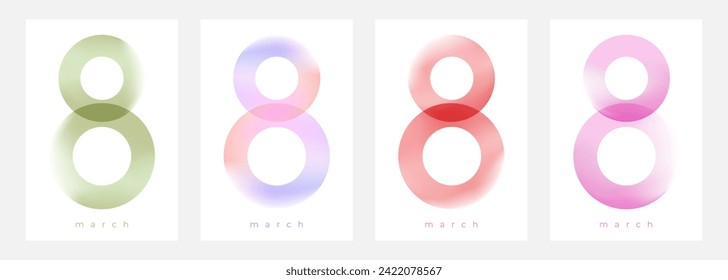 Set of March 8 festive templates for International Women's Day holiday graphic design. Blurred colors. Vector illustration.