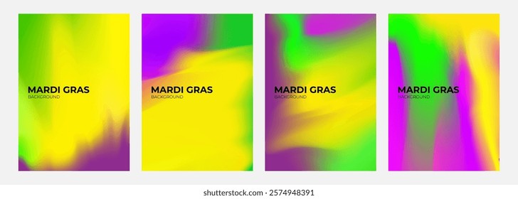 Set of Mardi Gras backgrounds. Blurred color gradients. Bright graphic templates collection for Fat Tuesday celebration. Vector illustration.	