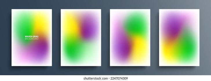 Set of Mardi Gras backgrounds with modern abstract blurred color gradient patterns. Templates collection for Fat Tuesday brochures, flyers and cards. Vector illustration.