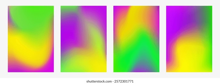 Set of Mardi Gras blurred backgrounds. Vibrant color gradients. Graphic template for Fat Tuesday holiday celebration. Vector illustration.