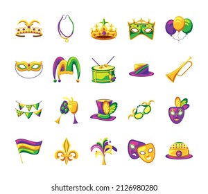 set of mardi gras carnival festive