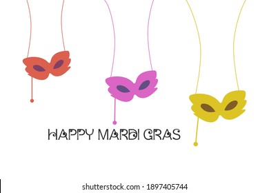 set of mardi gras carnival party colorful masks. Fat tuesday, carnival, festival. Vector isolated on white background. For greeting card, banner, gift packaging, poster. 
