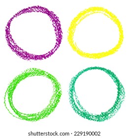 Set of Mardi Gras circle spots of pastel crayon, isolated on white background