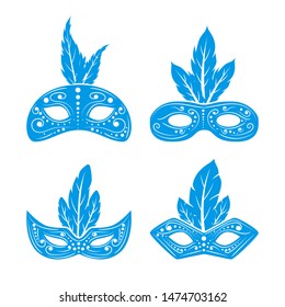Set of Mardi gras and festival icons for web and design. Vector carnival mask illustration.