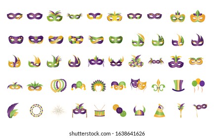 Set of mardi gras icons - Vector illustration