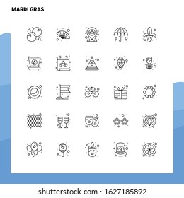 Set of Mardi Gras Line Icon set 25 Icons. Vector Minimalism Style Design Black Icons Set. Linear pictogram pack.