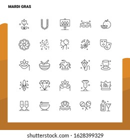 Set of Mardi Gras Line Icon set 25 Icons. Vector Minimalism Style Design Black Icons Set. Linear pictogram pack.