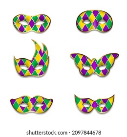 set of mardi gras masks. isolated carnival masks in different shapes