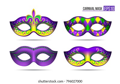 Set of Mardi gras masks isolated on white background. Vector illustration