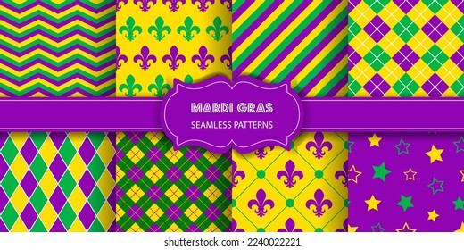 set of mardi gras seamless textures. collection of mardi gras seamless patterns 