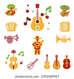 Set of mariachi band design elements, collection of traditional music concept elements	
