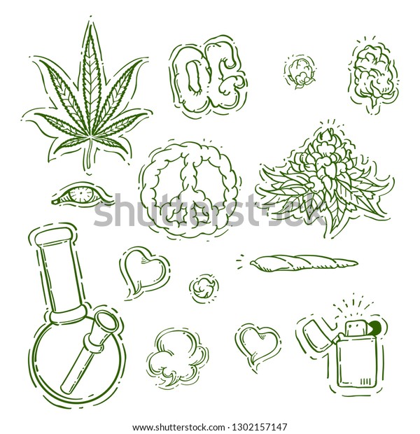 Set Marijuana Cannabis Cigarettes Peace Symbol Stock Vector (Royalty ...