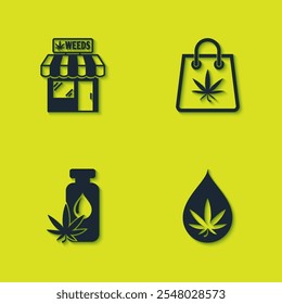 Set Marijuana and cannabis store, leaf oil,  and Shopping bag of marijuana icon. Vector