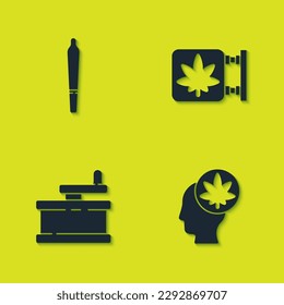 Marihuana-Gelenk, Kopf mit Marihuana oder Cannabis, Manuelle Grinder und speichern Symbol. Vektorgrafik