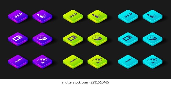 Set Marijuana joint, spliff, Disease lungs, Matchbox and matches, Tobacco leaf, Cigar and Electronic cigarette icon. Vector