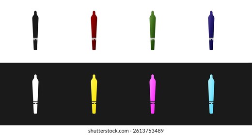 Set Marijuana joint, spliff icon isolated on black and white background. Cigarette with drug, marijuana cigarette rolled.  Vector Illustration