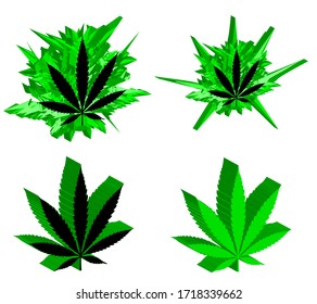 Set of marijuana logos. Hemp leaves in green shades. Vector 3d.