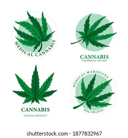 conjunto de etiquetas vectoriales de productos de la marihuana y bolsa