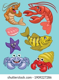 set of marine animal in cartoon style