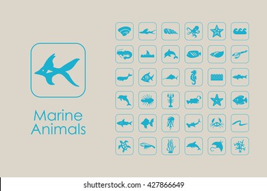 Set of marine animals simple icons