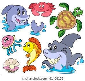 Set Marine Animals Vector Illustration Stock Vector (Royalty Free) 61406155