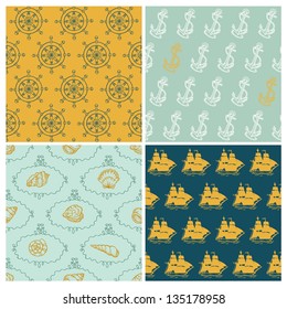 Set of Marine backgrounds - for your design, scrapbook - in vector