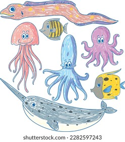 Set of marine creature illustration