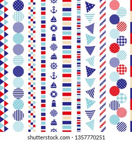 Set of marine decoration: dot, border, stripe, wave.