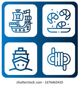 Set of marine icons. Such as Pirate ship, Shrimp, Cruise, Rope , marine icons