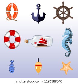 Set of marine items. 