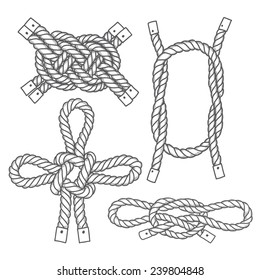 Set of marine  knots. Vector isolated  elements on a white background. Hand-drawn vector illustration.