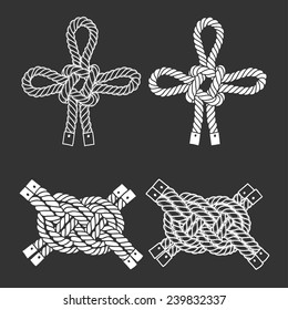 Set of marine  knots. Vector isolated  elements on a black background. Hand-drawn vector illustration.