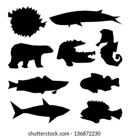 Set of marine life isolated on a white backgrounds