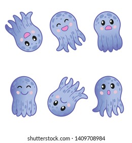Set Marine life. Jellyfish Vector isolated elements.