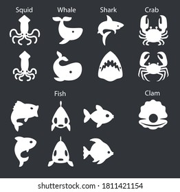 Set of marine life for logos mascot emblems icons