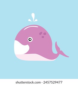 Set of marine mammals pink whales cartoon, sharks, sperm whales, dolphins, beluga whales, narwhal killer whales. Cartoon vector graphics.